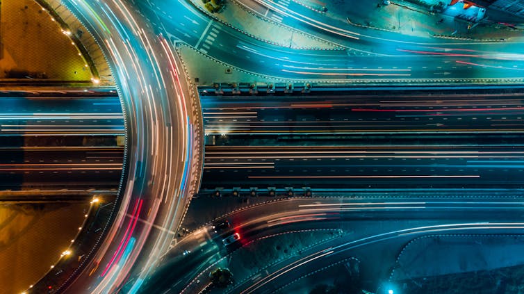 lights moving along a highway
