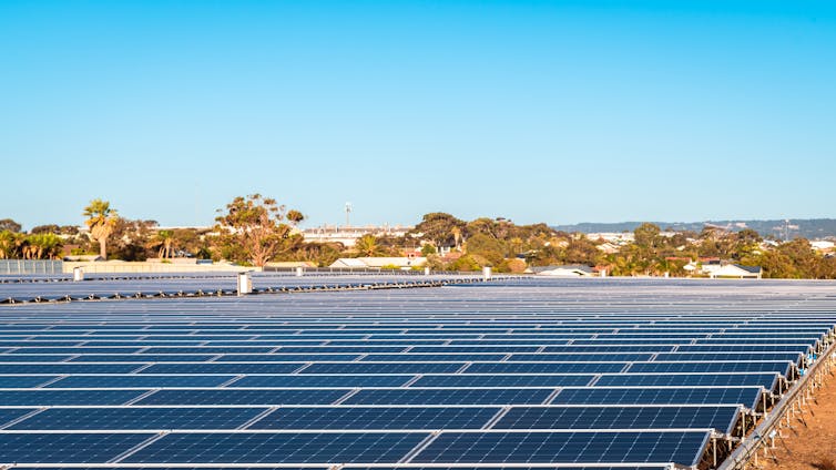 solar farm near a town.
