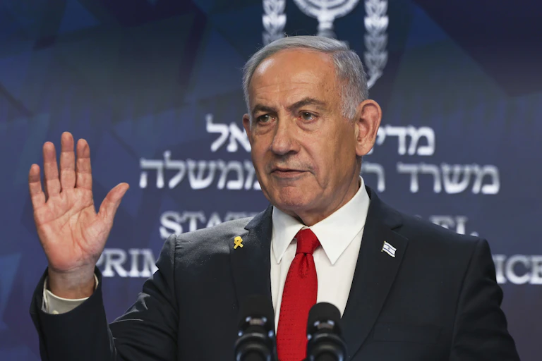 Israeli Prime Minister Benjamin Netanyahu speaks during a press conference.