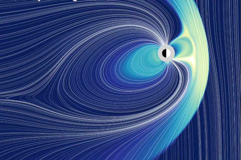 Visualisation of the Earth's magnetic field 39,900 years ago.