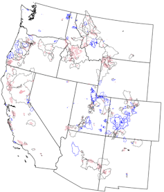 A map of watersheds in the western U.S.