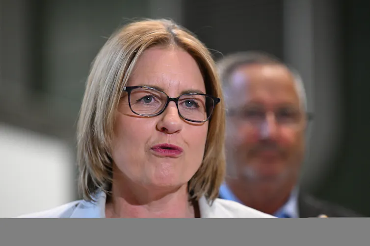 Victorian Premier Jacinta Allan at a press conference.