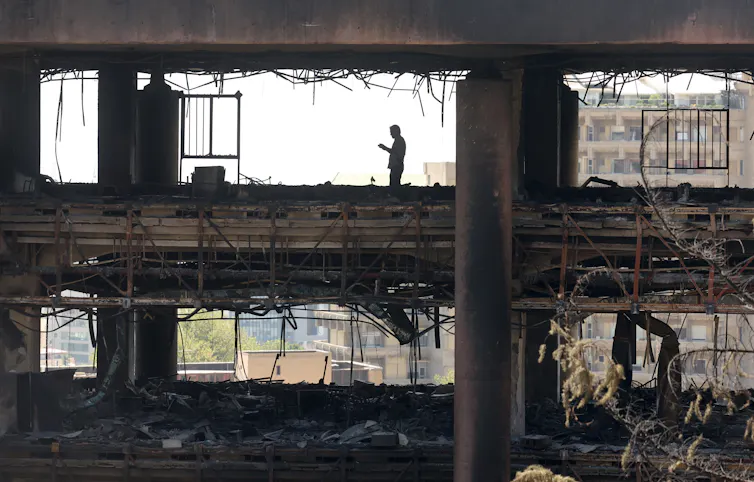 The damaged headquarters of Iran's state broadcaster.