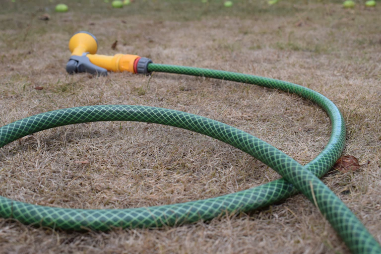 hosepipe on brown dry grass