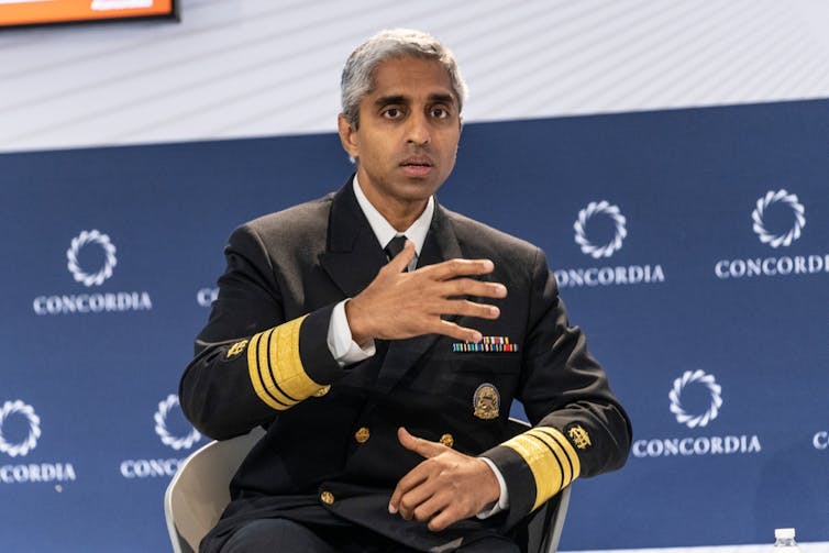 Vivek Murthy, the former US surgeon general, giving a speech.