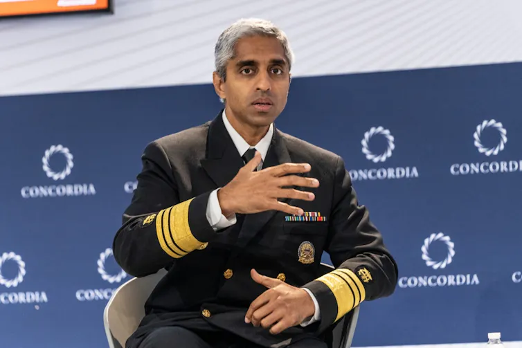Vivek Murthy, the former US surgeon general, giving a speech.
