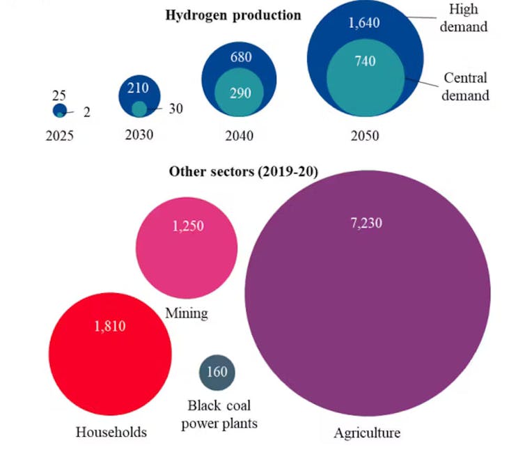 figure showing water use for Australian government's hydrogen strategy