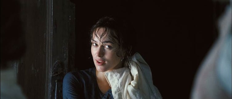 Is it bad to catch rainy or possibly Jane Austen too dramatic? 1 A woman with moist hair dries him with a towel.