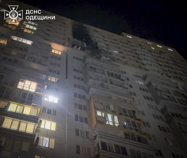 View of a building damaged after an attack