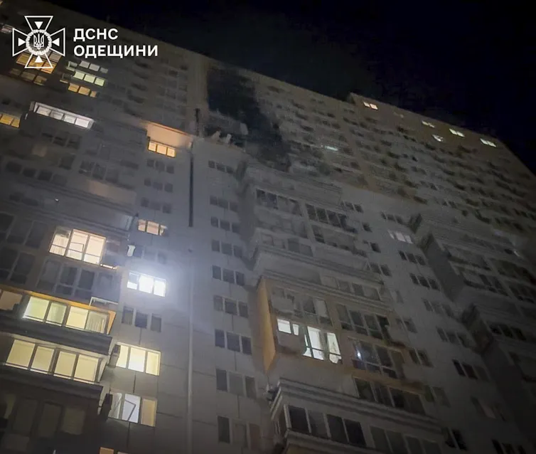 View of a building damaged after an attack