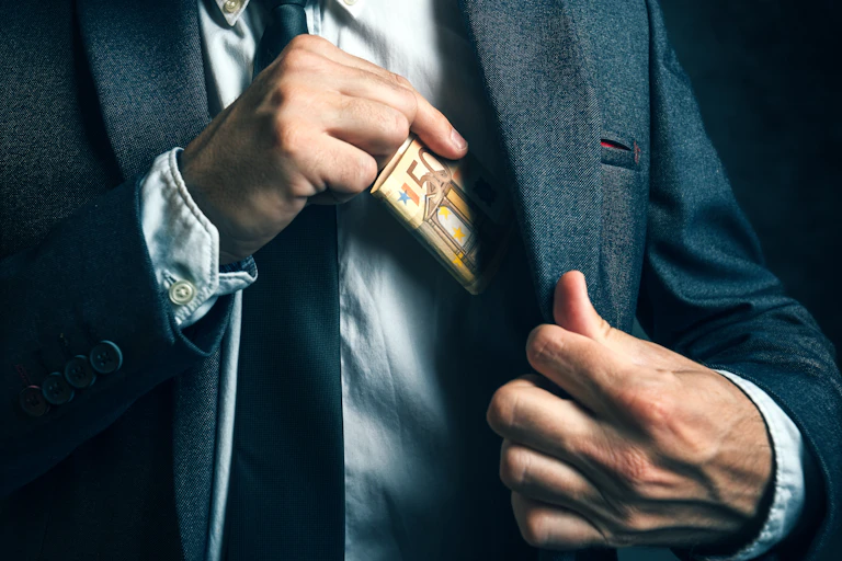 Dinero en bolsillo, soborno y corrupción