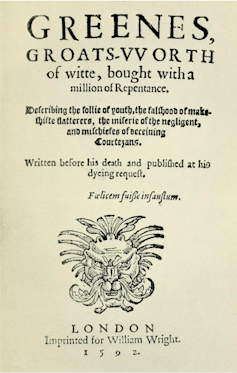 The title page of Greene’s Groatsworth of Wit.