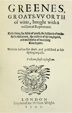 The title page of Greene’s Groatsworth of Wit.