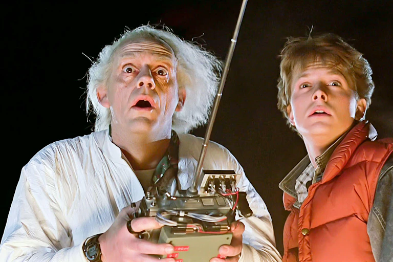 Michael J. Fox and Christopher Lloyd in Back to the Future.