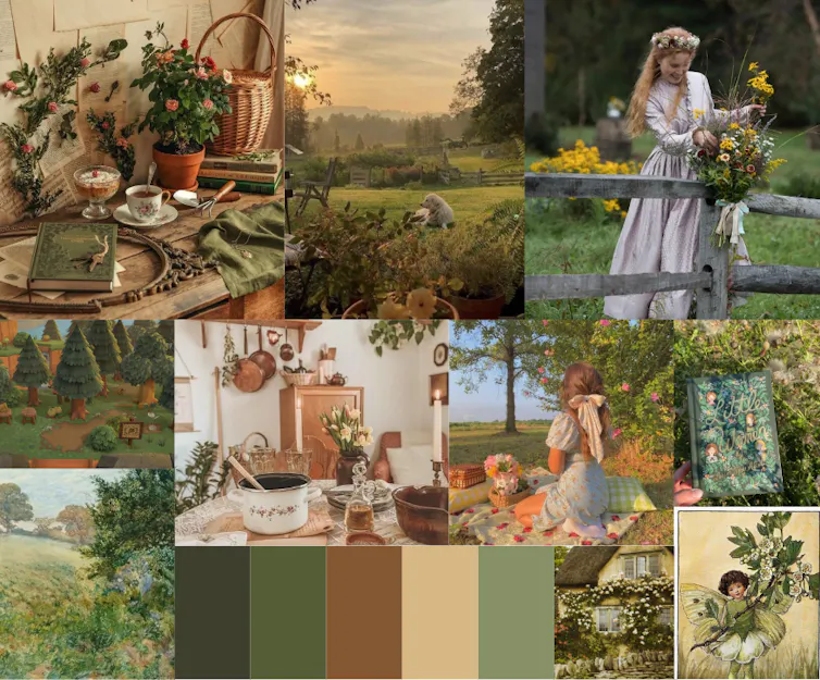 Collage de un conjunto de imágenes asociadas a la estética _Cottagecore_.