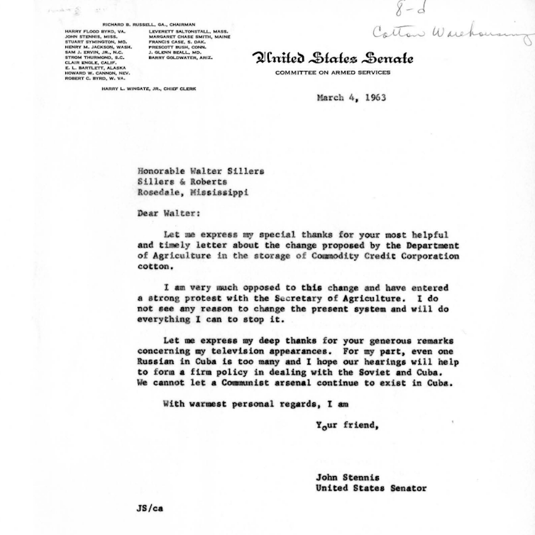 A typed letter on the letterhead of the U.S. Congress, Committee on Armed Forces begins 'Dear Walter:'