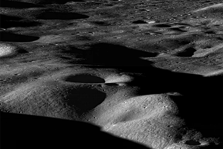 Close up of mountains on the surface of the moon