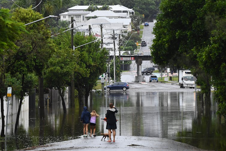 A flooded street in Brisbane during Cyclone Alfred