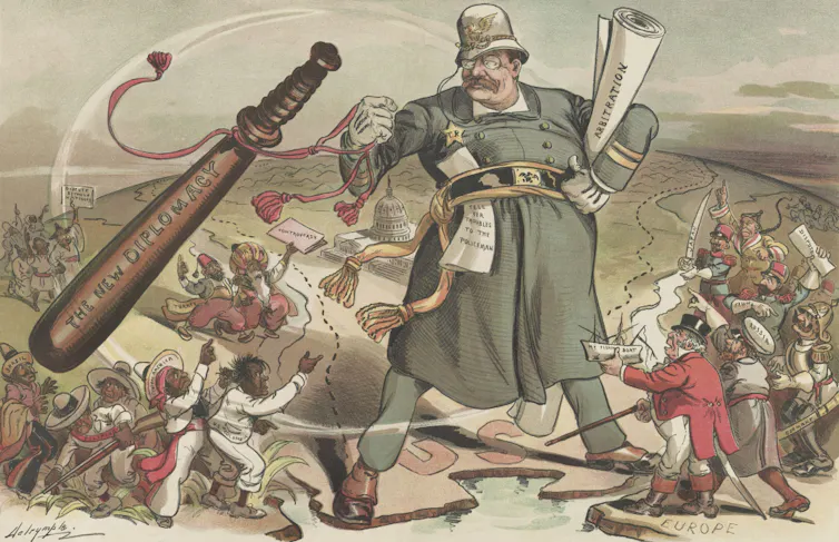 a psychologist explains why the president makes fast and furious statements 1 A cartoon of Theodore Roosevelt carrying a big stick.