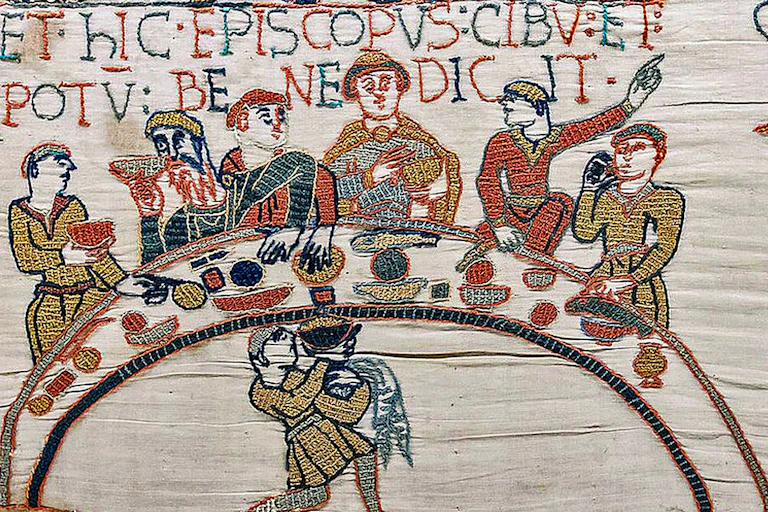 Banquet de Guillaume le conquérant avant la bataille d'Hastings (Tapisserie de Bayeux, fin XIe siècle)