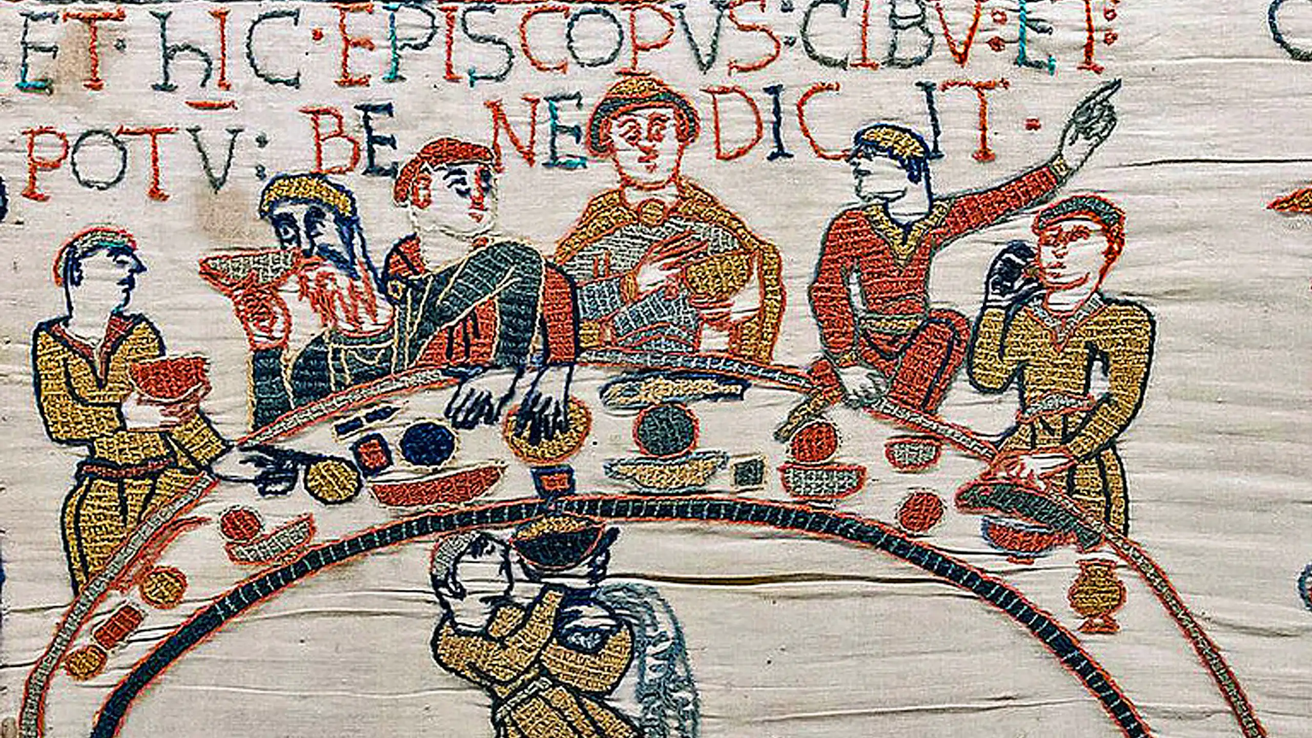 Banquet de Guillaume le conquérant avant la bataille d'Hastings (Tapisserie de Bayeux, fin XIe siècle)