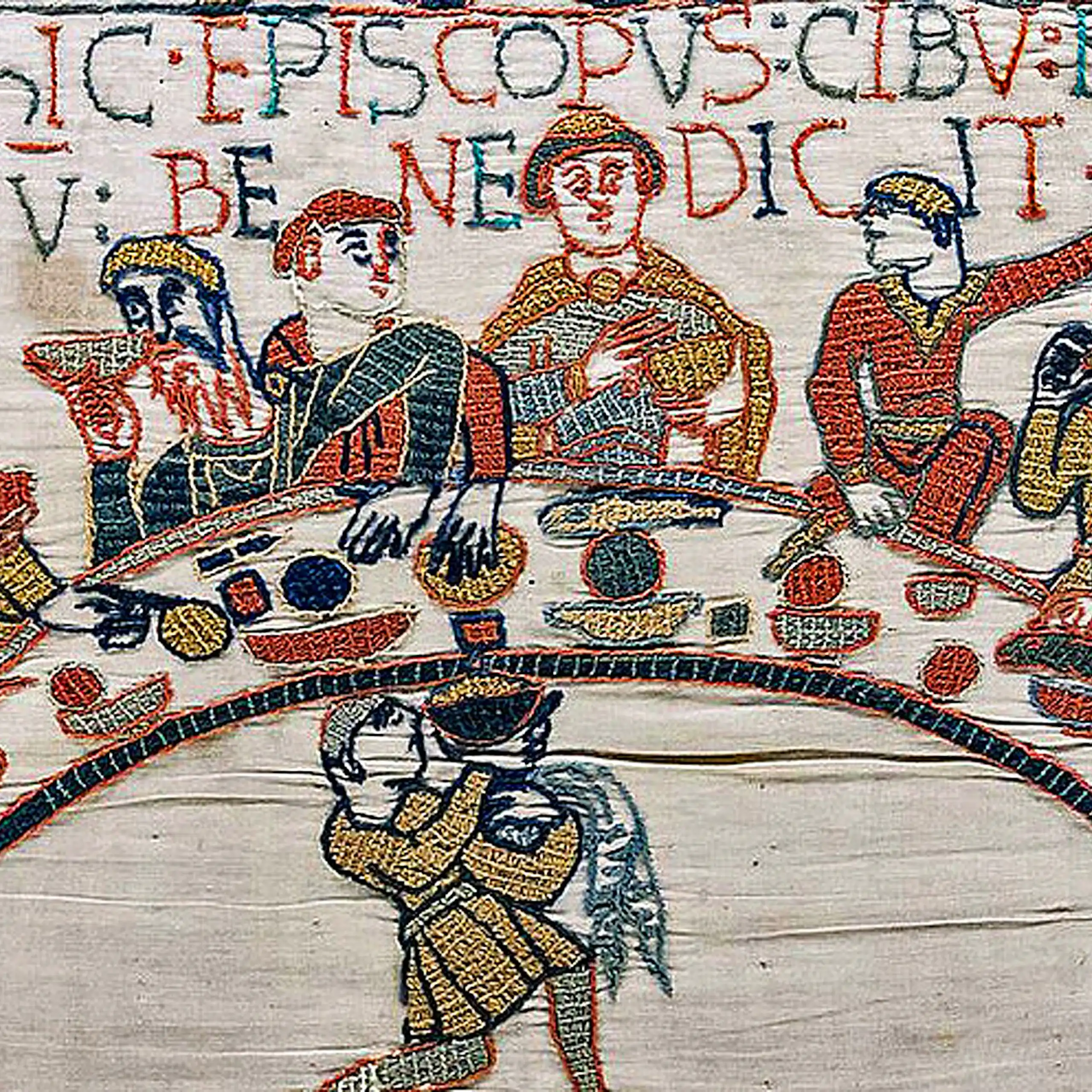 Banquet de Guillaume le conquérant avant la bataille d'Hastings (Tapisserie de Bayeux, fin XIe siècle)
