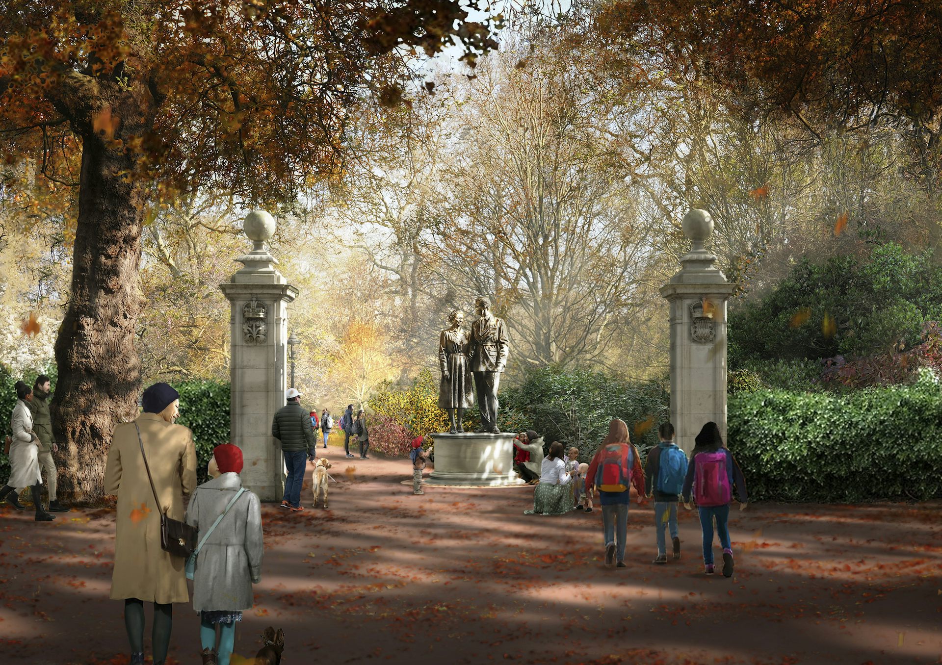Statue of the queen and Prince Phillip