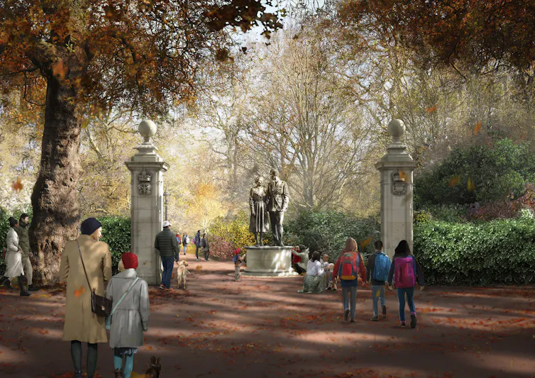 Statue of the queen and Prince Phillip