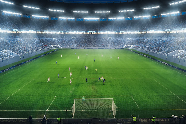 Vista general de un estadio de fútbol durante un partido
