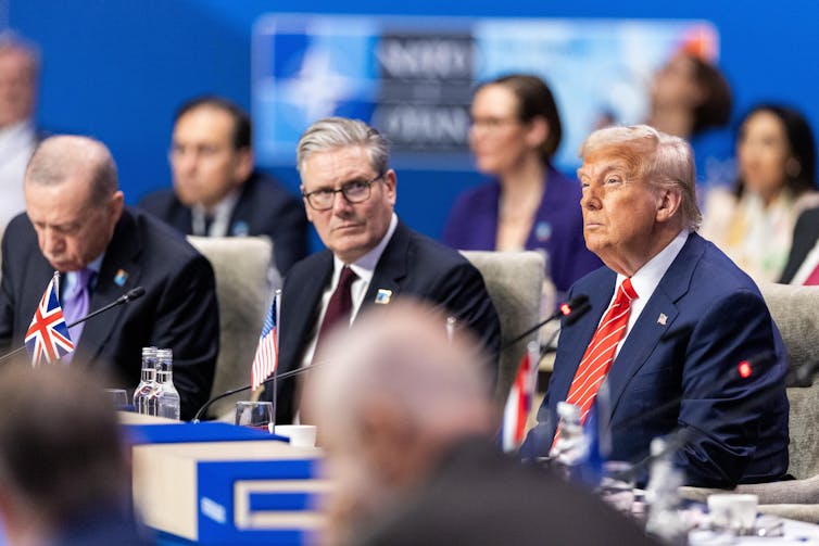 Turkish president Recep Tayyip Erdogan, UK prime minister Keir Starmer and US president DOnald Trump at the Nato summit.