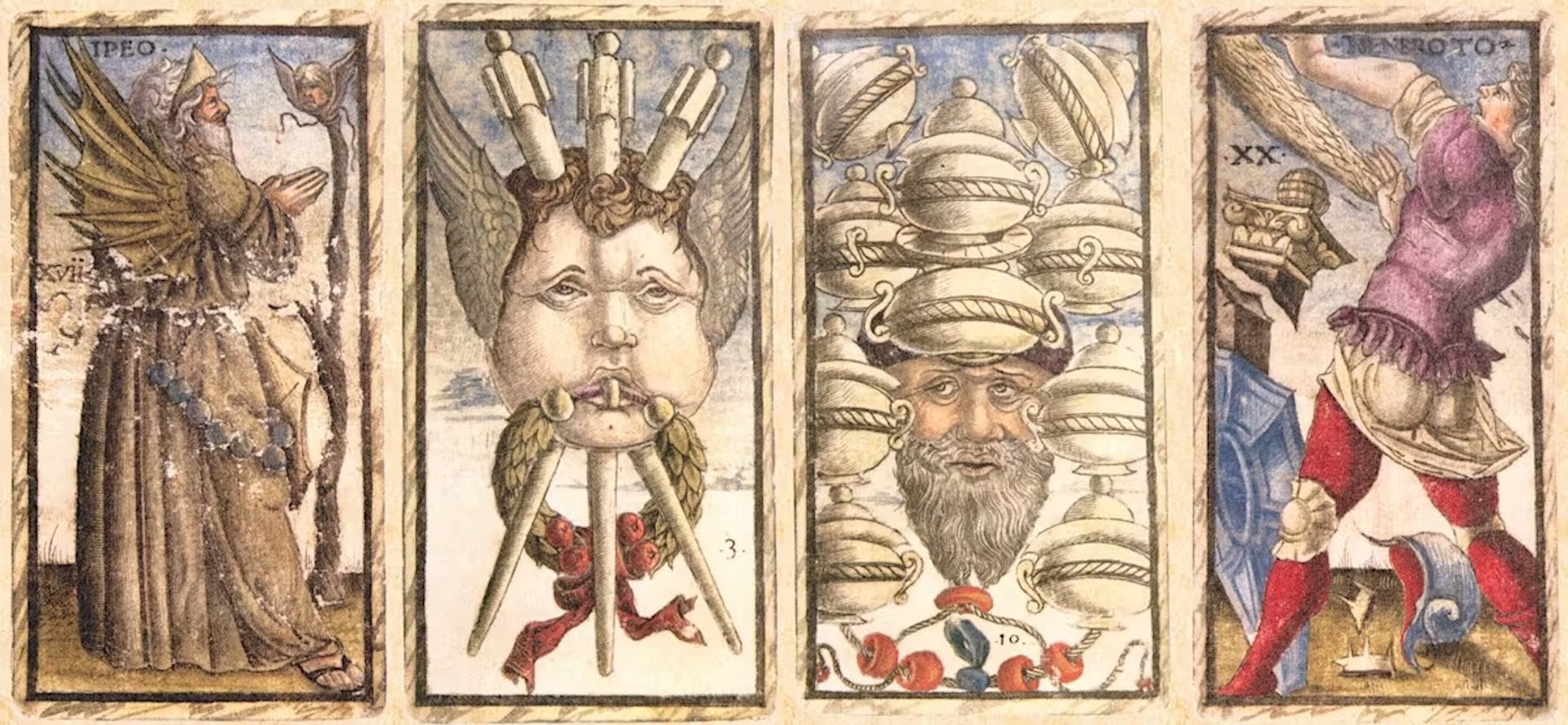 cartes de tarot avec des dessins de visages très réalistes.