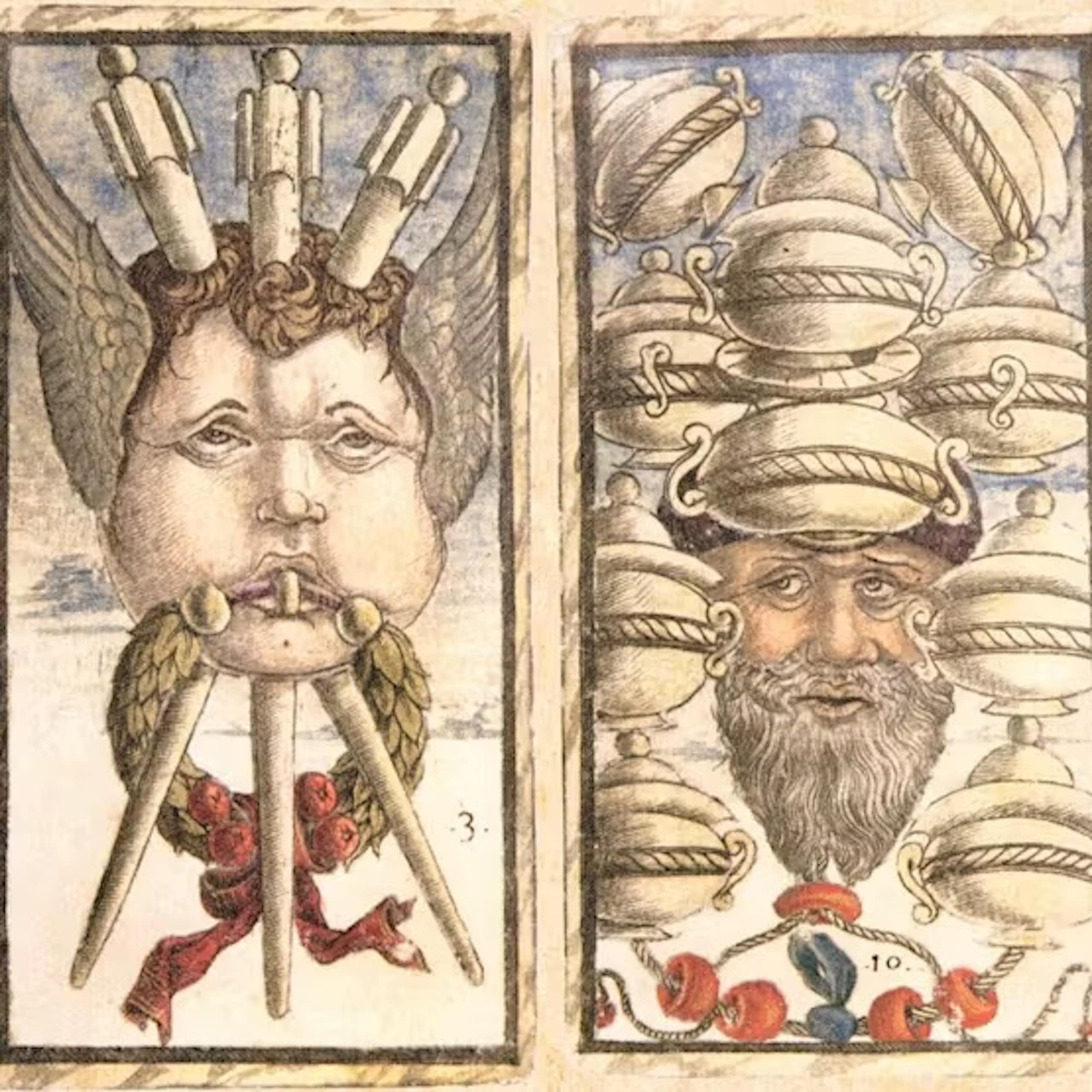 cartes de tarot avec des dessins de visages très réalistes.