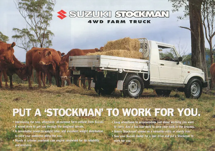 A 1993 ad for a Suzuki Sierra Stockman ute.