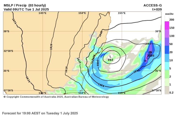 weather map showing NSW winter storm.