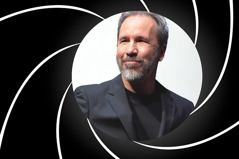Denis Villeneuve with the backdrop of the James Bond credits