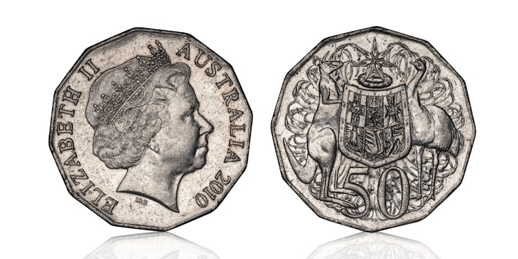 Australian 50 cent coin from Elizabeth 2010.
