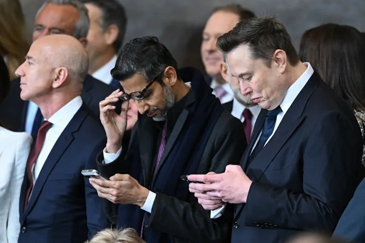 Amazon founder Jeff Bezos, Google CEO Sundar Pichai and Tesla and SpaceX CEO Elon Musk attend the inauguration ceremony before Donald Trump is sworn in as the 47th US Presiden