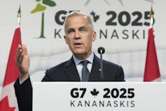 Canada's Prime Minister Mark Carney is seen during the closing news conference at the G7 Summit