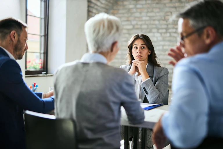 Young woman worried in interview