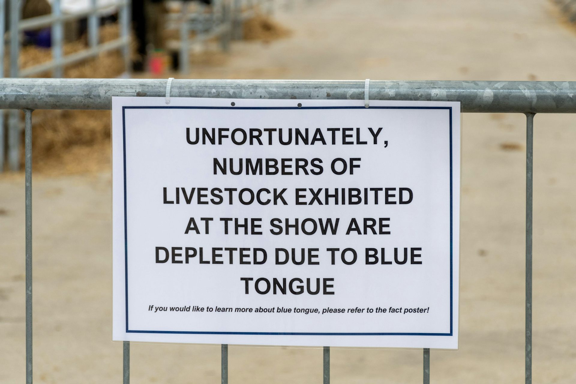 Sign about blue tongue disease explaining why livestock numbers are low.