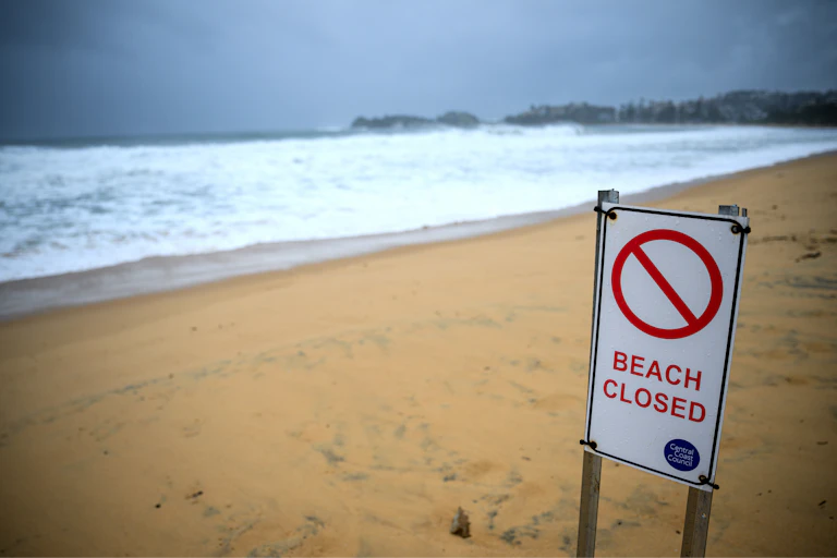 beach closed sign, NSW