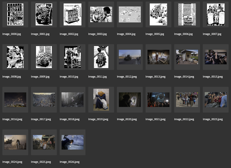 A grid of image thumbnails showing a mix of illustrations and photographs used in the study.