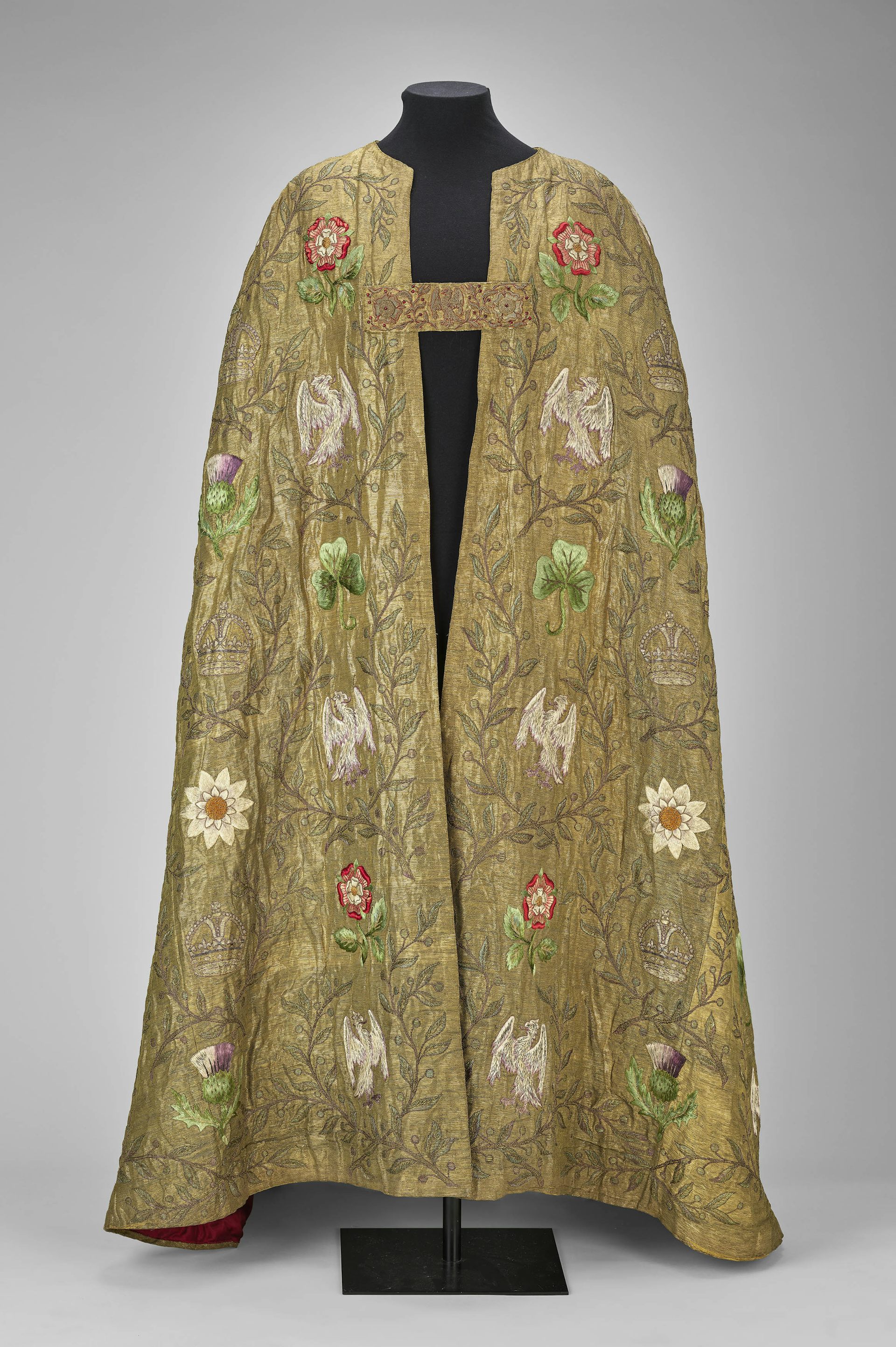 A gold and floral ceremonial cape from the Edwardian period.