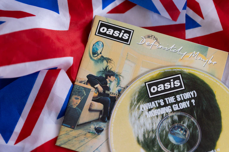 Oasis CD on the Union Jack flag.
