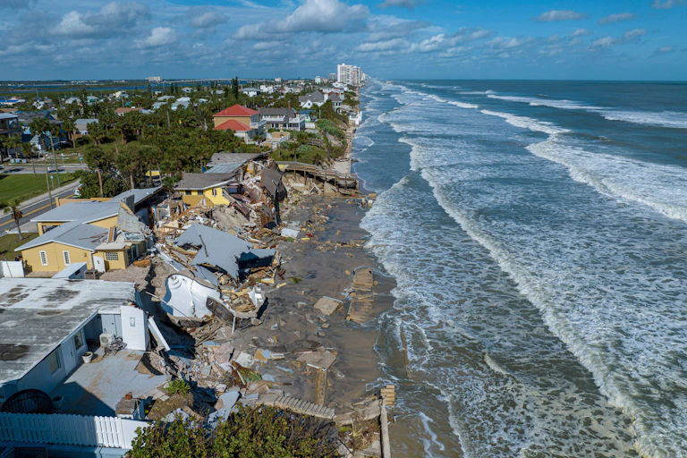 Beachfront homes in the aftermath of Hurricane Nicole at Daytona Beach, Fla., on Nov. 11, 2022.