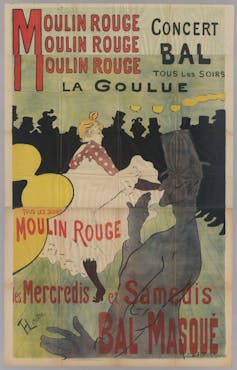 Affiche de Toulouse-Lautrec pour les bals du Moulin Rouge (1891, Musée Carnavalet)