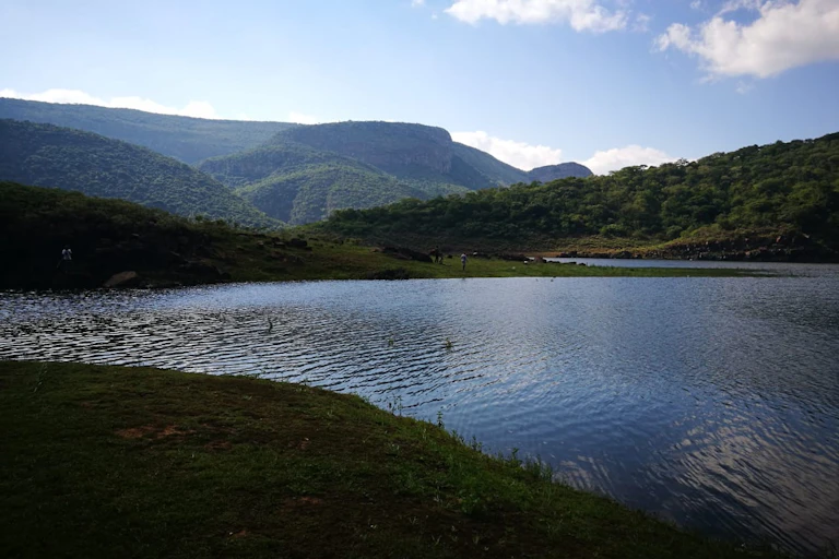 Lake and forested hills