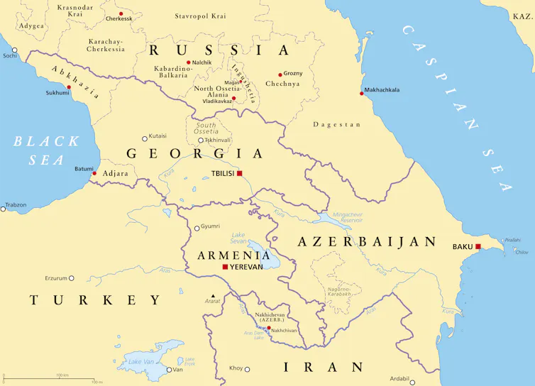 A map of Georgia and neighbouring countries.