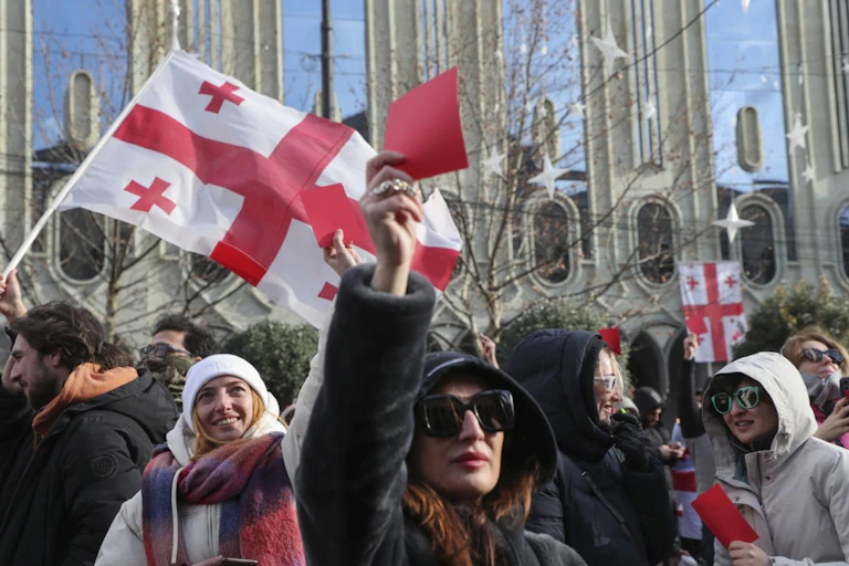 Protesters against the Georgian government in December 2024.