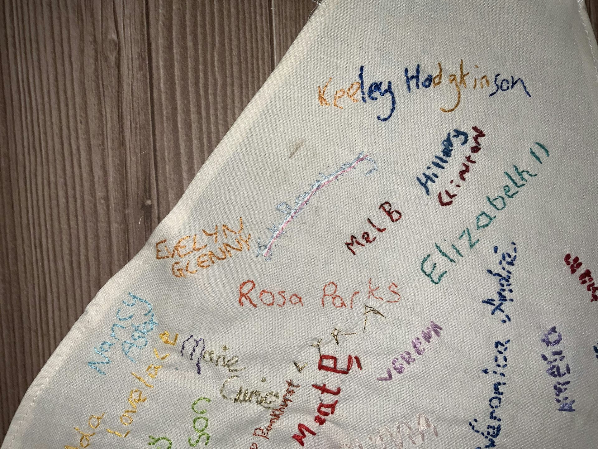 Detail of A Virtuous Woman, with Rowling's name crossed out.